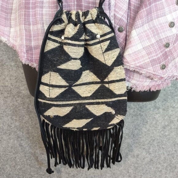 American Eagle Out Bag S Crossbody Boho Aztec Leather Canvas Festival Western - Picture 4 of 16